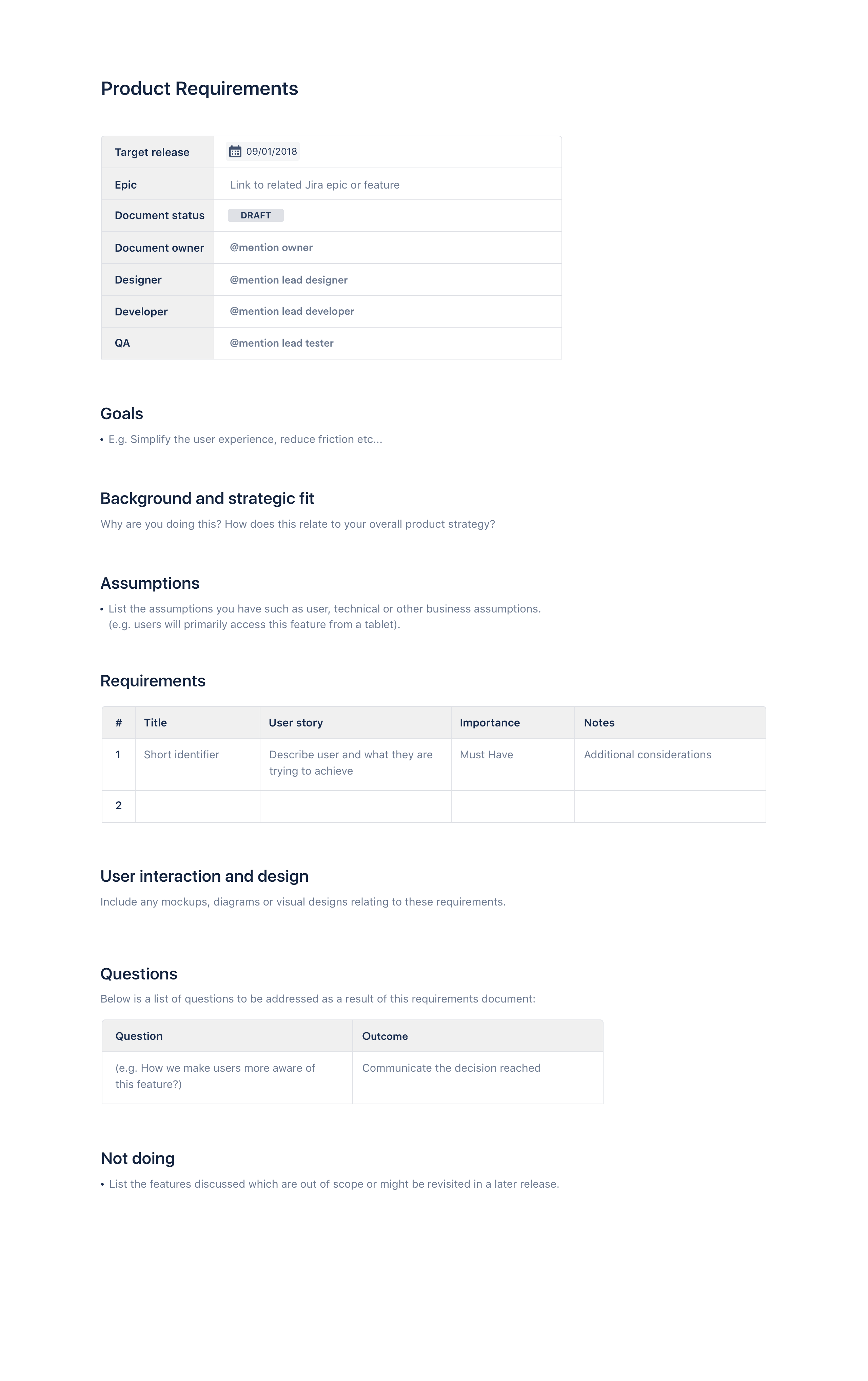Prd Template Word Prd Template Word
